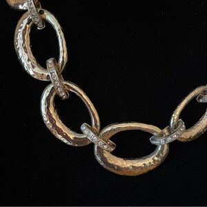 MYTHOLOGIE Bold Goldtone Metal Link Necklace Rhinestone Maximalism Mobwife